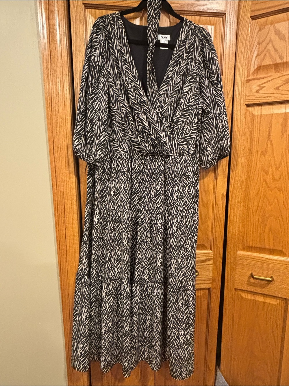 DKNY Black and White Maxi Wrap Dress